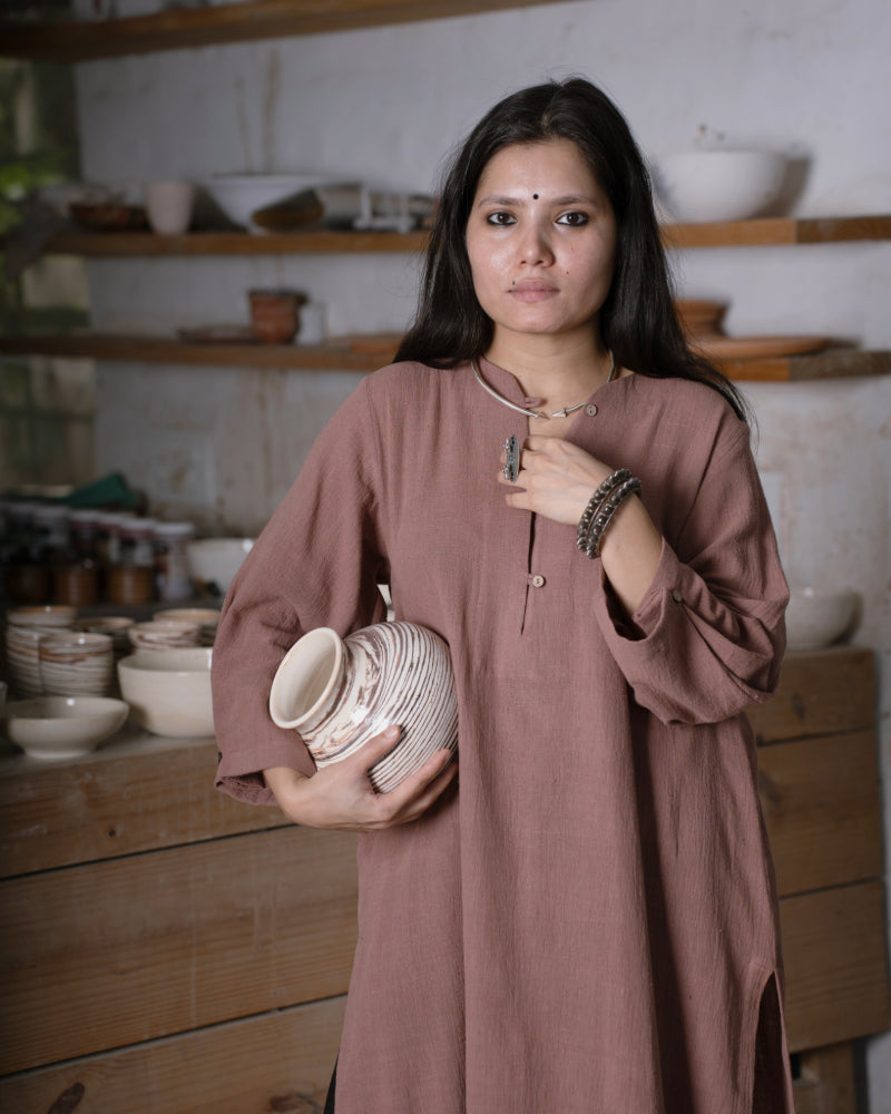 Free good size handwoven herbal dye khadi dress with pockets