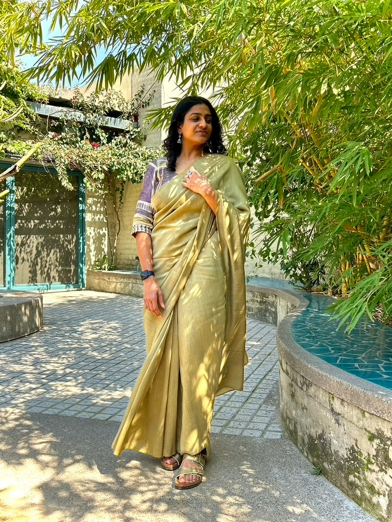 Banarsi Muga Saree with Hand-painted Blouse