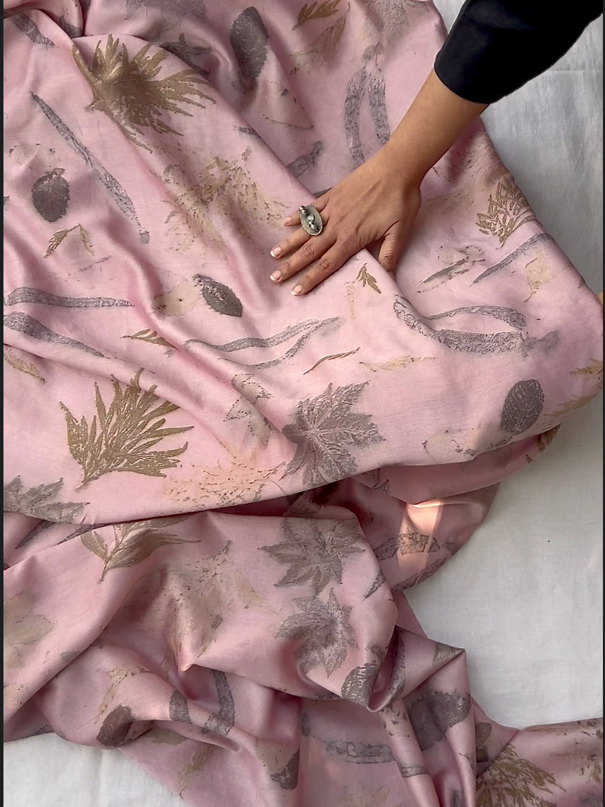 Eco-printed Chanderi Silk Fabric