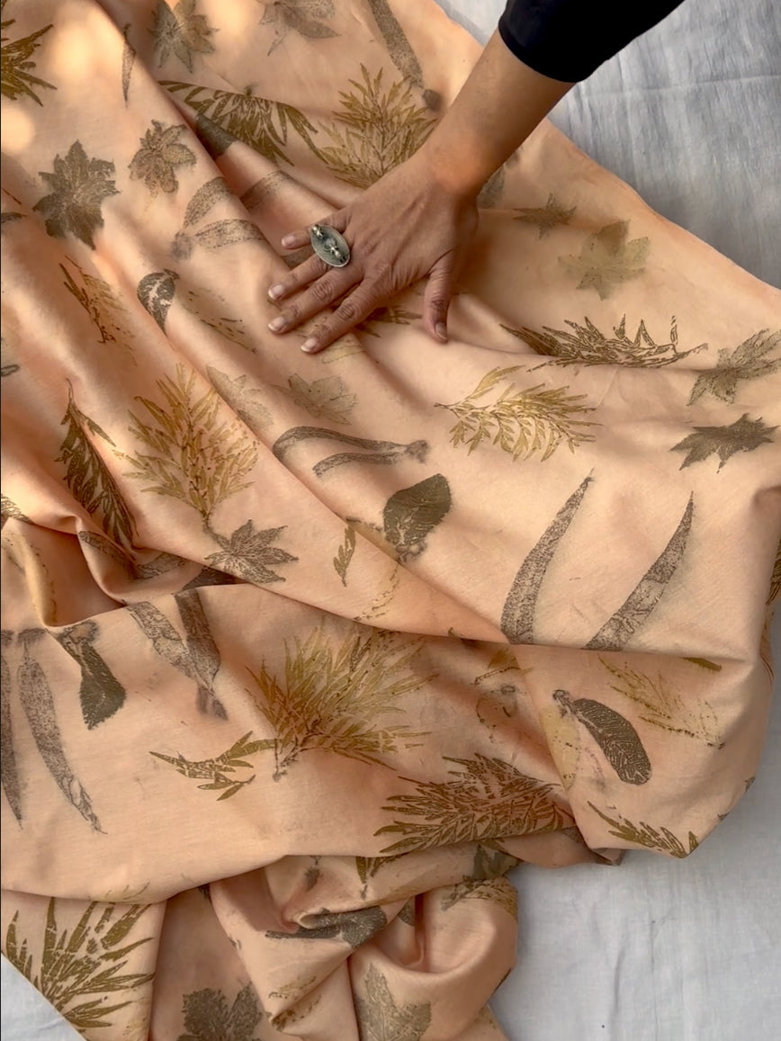 Eco-printed Chanderi Silk Fabric