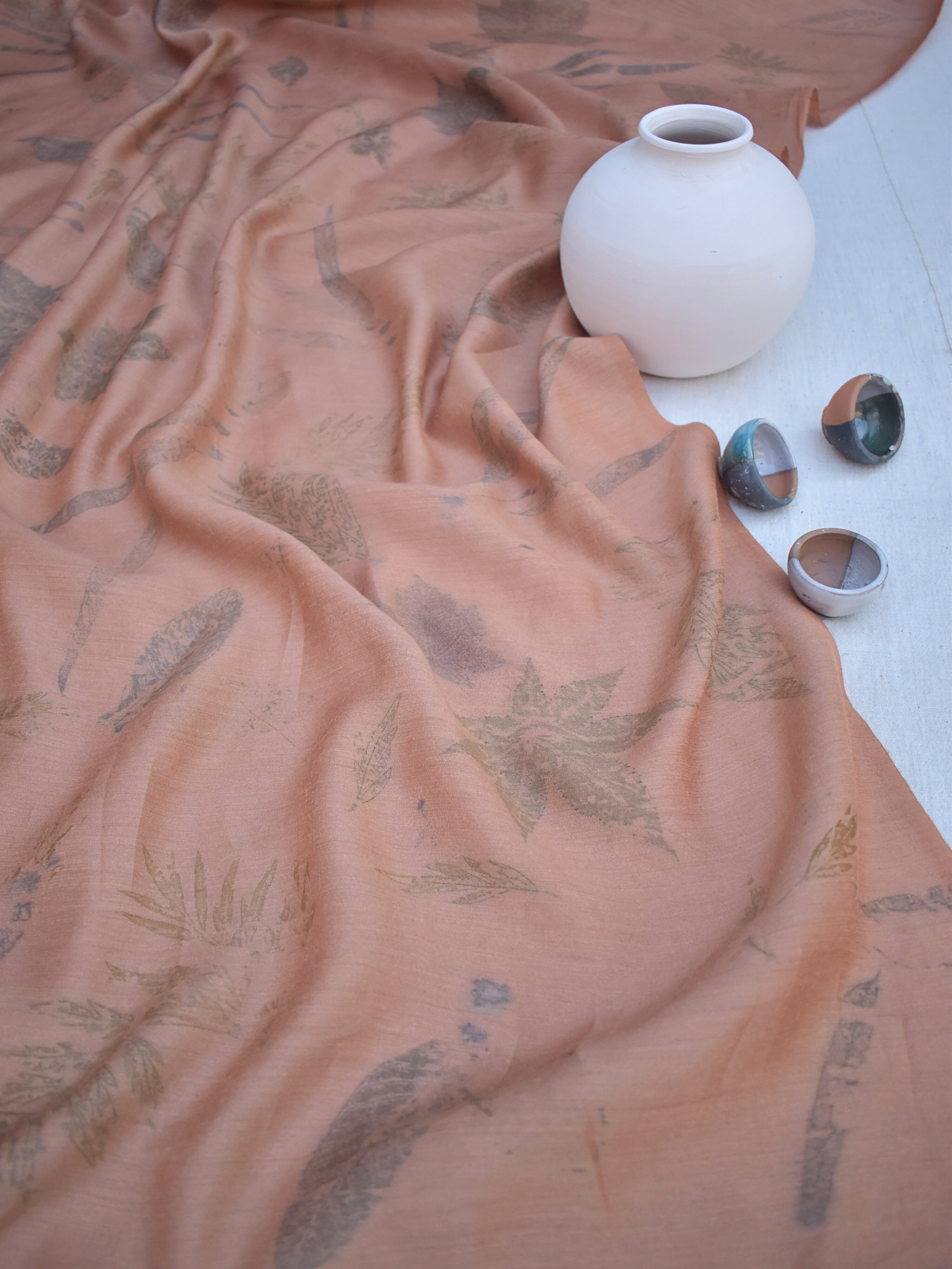 Eco-printed Muga Silk Fabric
